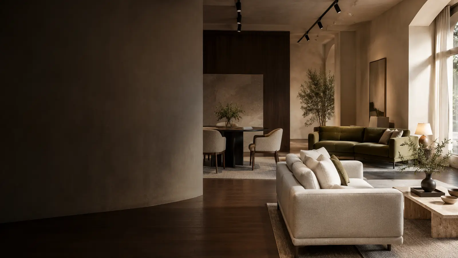 Interior acolhedor de um showroom de sofás